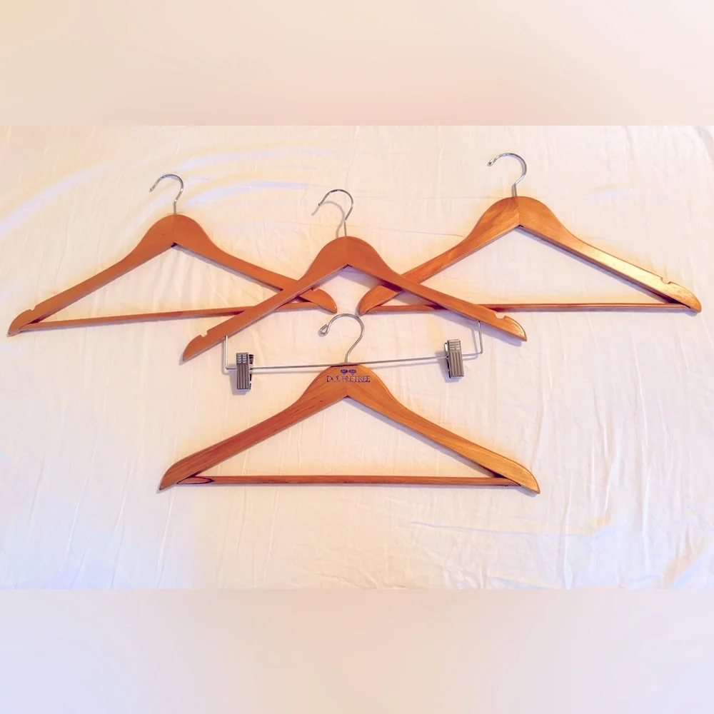 Set of 4 Vintage Wooden Suit Hangers - Light Wood